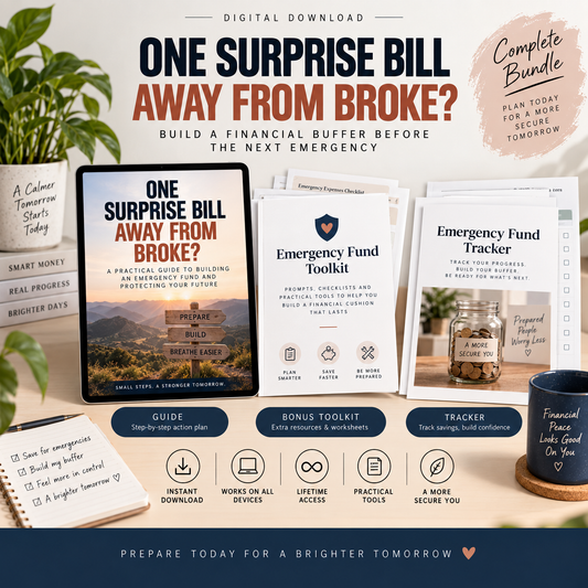 Complete digital bundle for One Surprise Bill Away From Broke? The Emergency Fund Playbook