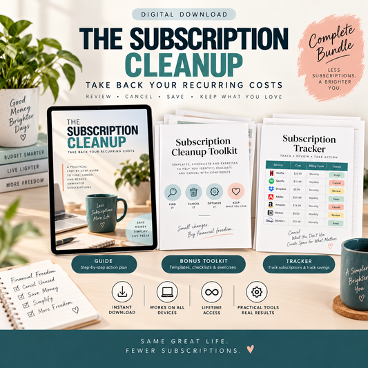 Complete digital bundle for The Subscription Cleanup: Take Back Your Recurring Costs